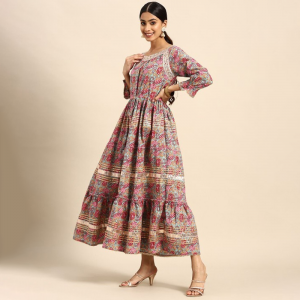Ethnic Motifs Print Bell Sleeve Maxi Dress