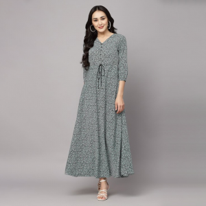 Floral Printed V-Neck A-Line Maxi Dress