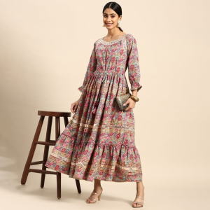 Ethnic Motifs Print Bell Sleeve Maxi Dress
