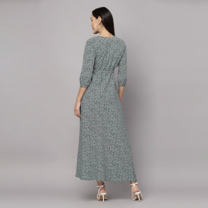 Floral Printed V-Neck A-Line Maxi Dress