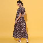 Ethnic Motifs Printed Round Neck Gathered Tiered Cotton Maxi Dress